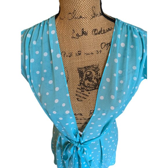 💰BOGO💰 Blue & White Polka Dot Oscar de la Renta Robe Small - Picture 2 of 4